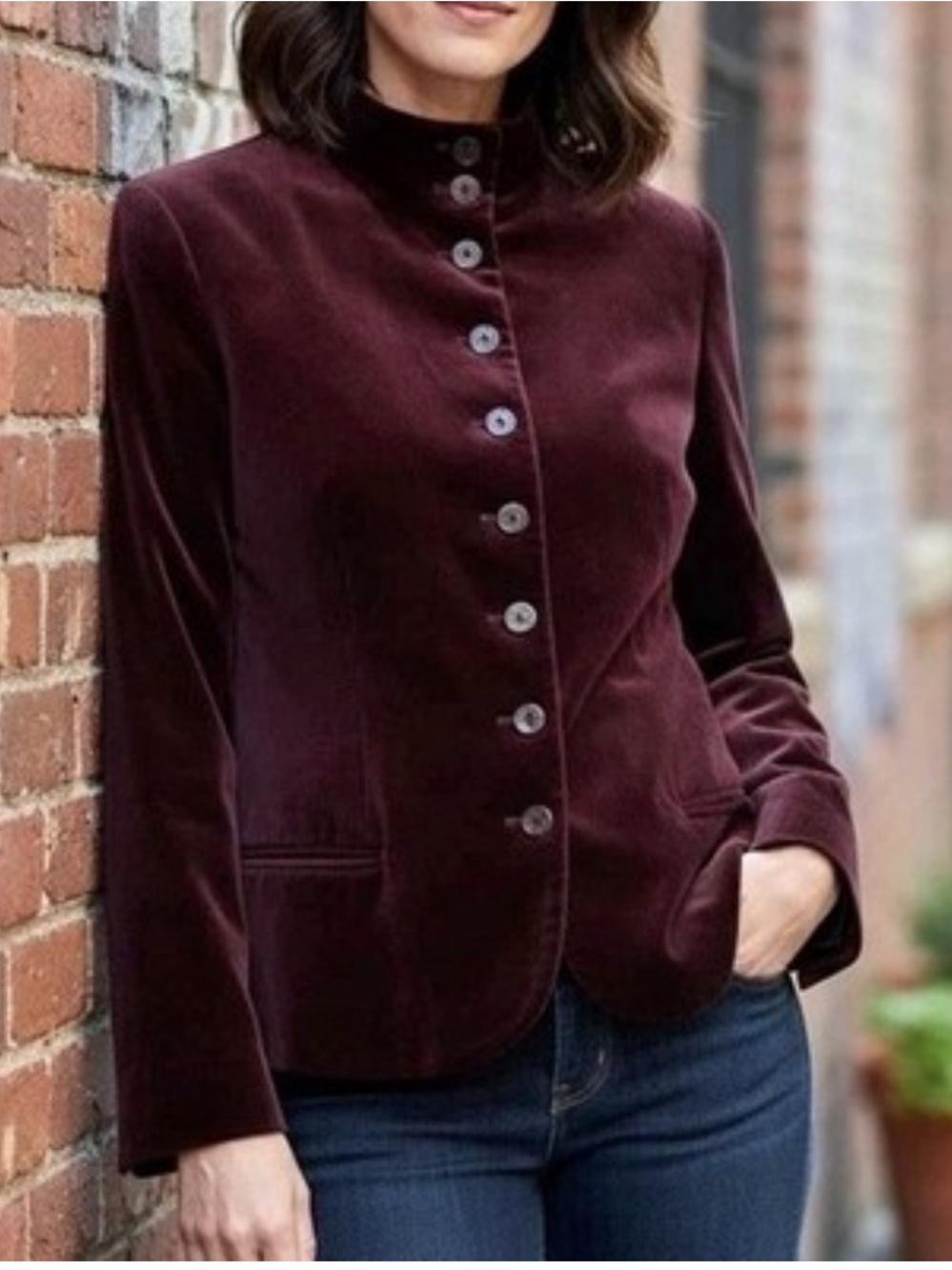 Ralph Lauren Women's Velvet Stand-Collar Jacket - Deep Burgundy vintage